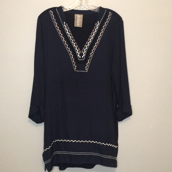 Anthropologie Dolan Embroidered Grand Bazaar Top Blouse Navy Gold Medium M - Picture 1 of 9